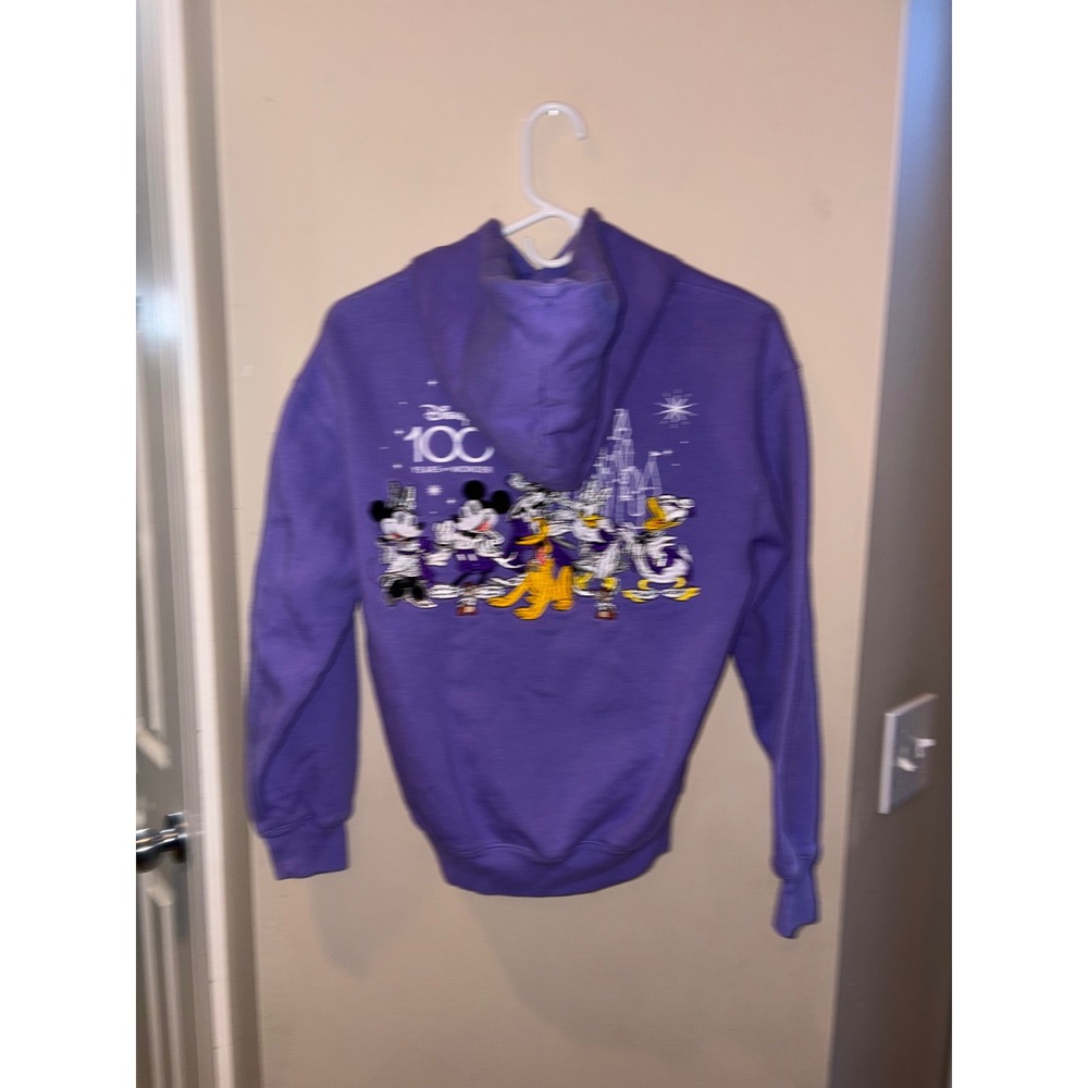 Disney 100 Years of Wonder Purple Hoodie Kids XS Mickey Minnie Pluto Donald